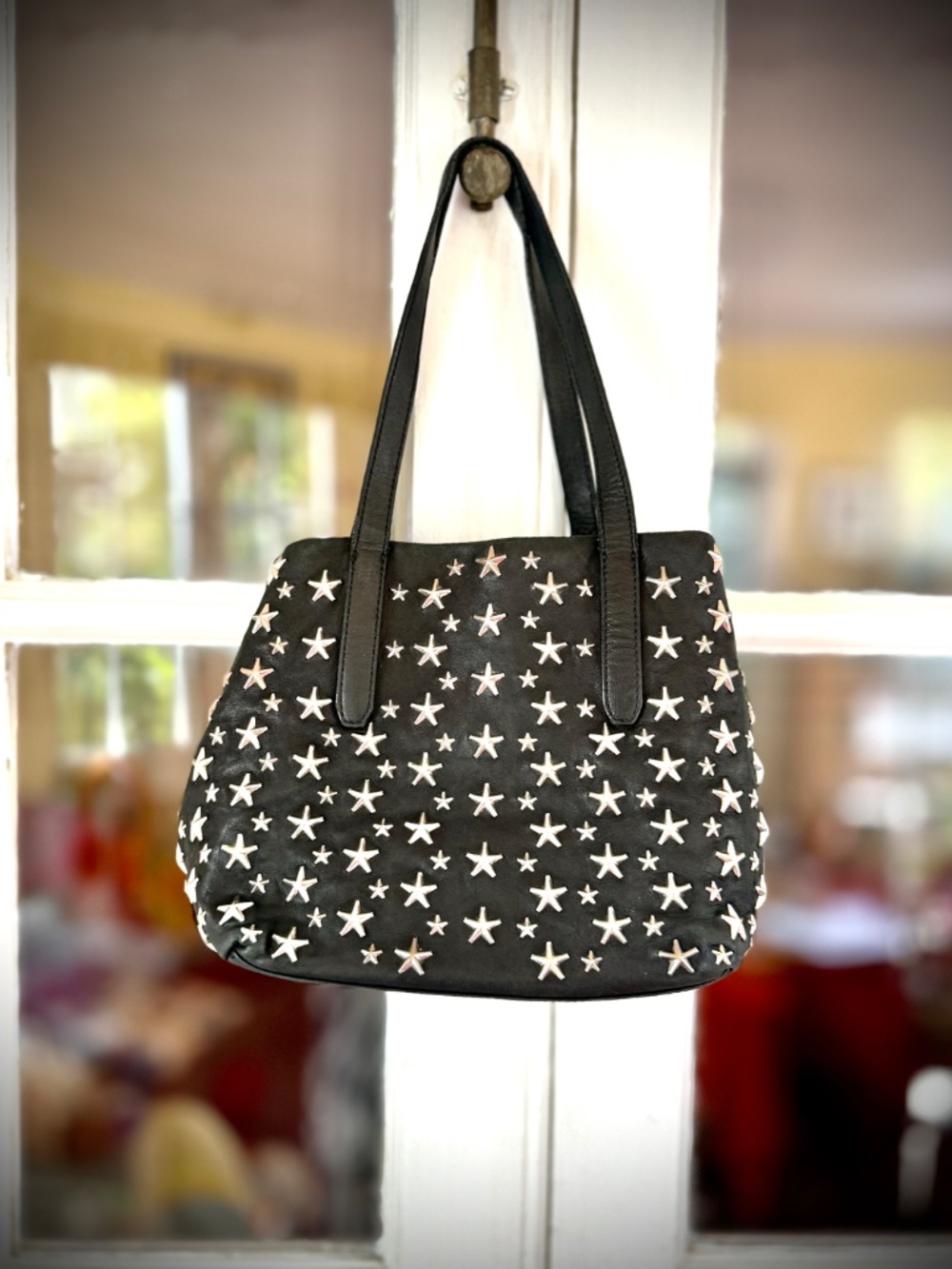 Jimmy Choo Sofia Star Studded Black Leather Tote Bag Purse EUC - Picture 2 of 12